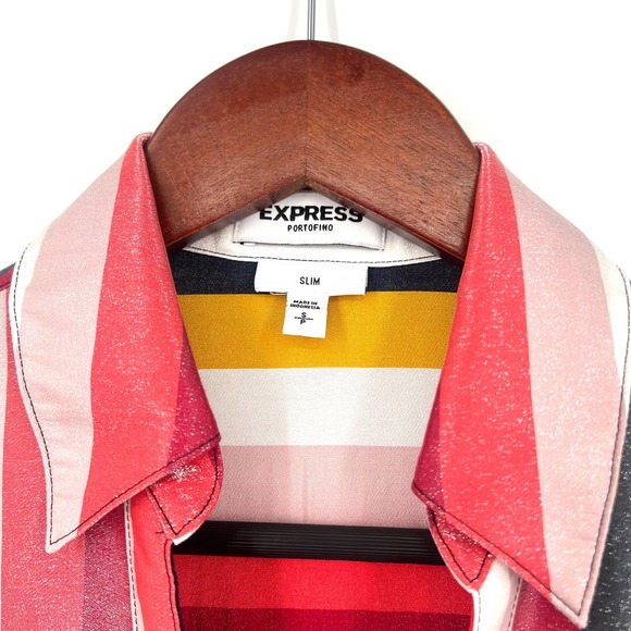 Express Portofino Womens Size Small Slim Shiny/Shimmer Stripe Blouse Shirt Top - Picture 2 of 6